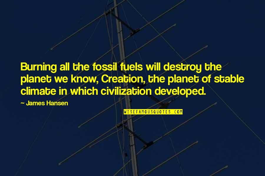 Childbeds Quotes By James Hansen: Burning all the fossil fuels will destroy the