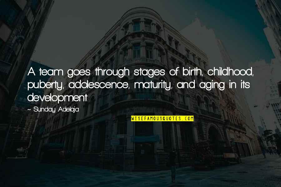 Childhood And Adolescence Quotes By Sunday Adelaja: A team goes through stages of birth, childhood,