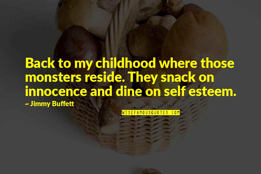 Childhood Innocence Quotes By Jimmy Buffett: Back to my childhood where those monsters reside.