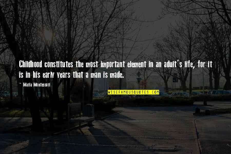 Childhood Years Quotes By Maria Montessori: Childhood constitutes the most important element in an Childhood Years Quotes By Maria Montessori: Childhood constitutes the most important element in an