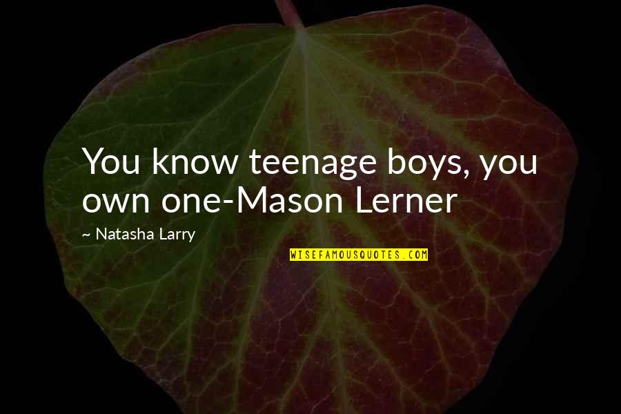 Children All Boys Quotes By Natasha Larry: You know teenage boys, you own one-Mason Lerner