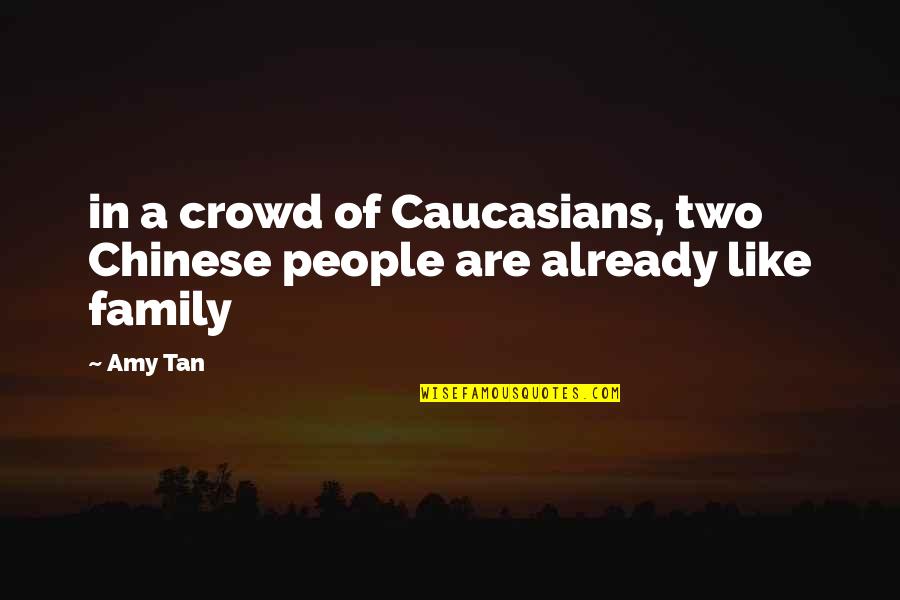 Chinese Family Quotes By Amy Tan: in a crowd of Caucasians, two Chinese people