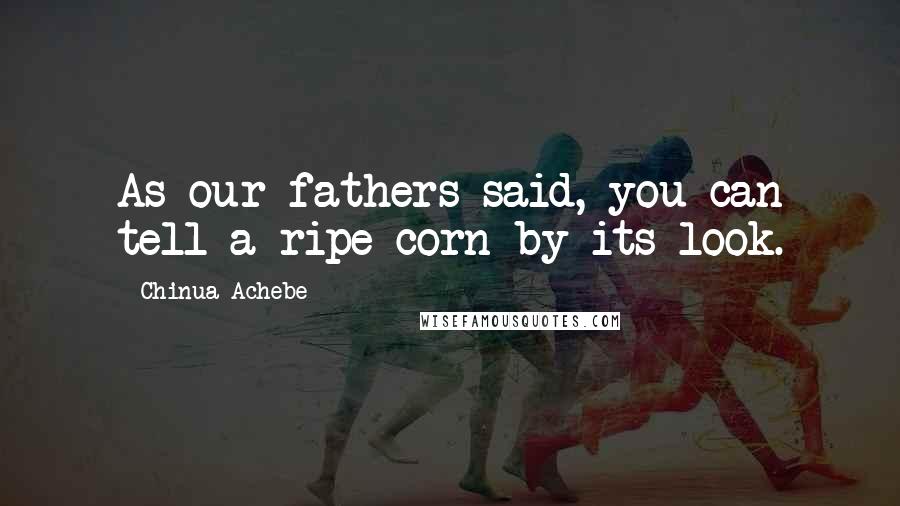 Chinua Achebe quotes: As our fathers said, you can tell a ripe corn by its look. Chinua Achebe quotes: As our fathers said, you can tell a ripe corn by its look.