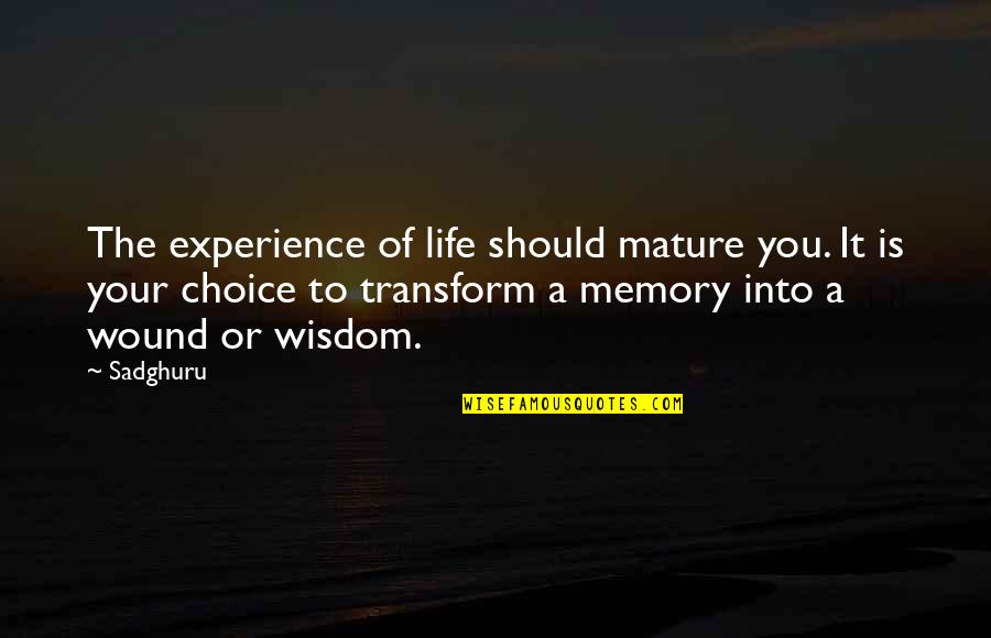 Chinwendu Ngwadom Quotes By Sadghuru: The experience of life should mature you. It Chinwendu Ngwadom Quotes By Sadghuru: The experience of life should mature you. It