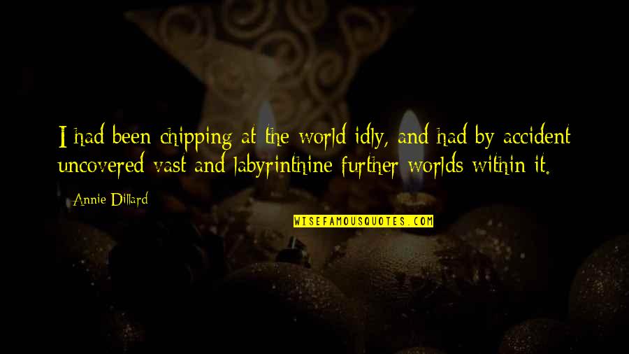 Chipping Quotes By Annie Dillard: I had been chipping at the world idly,