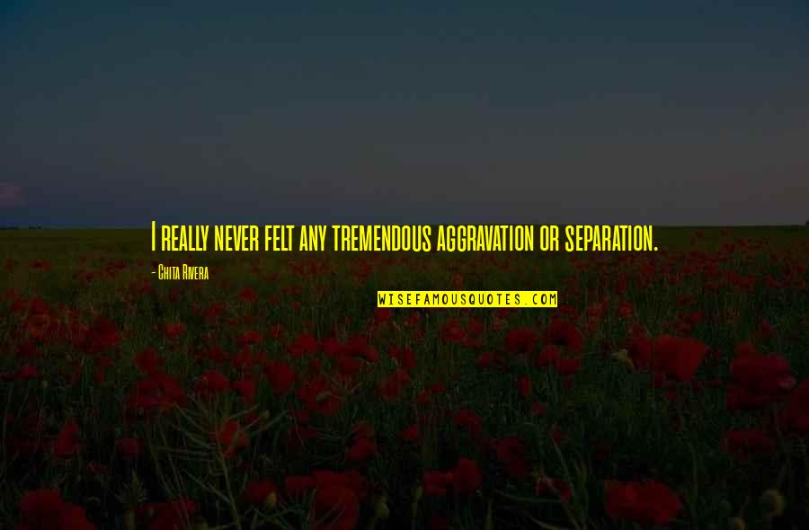 Chita Rivera Quotes By Chita Rivera: I really never felt any tremendous aggravation or