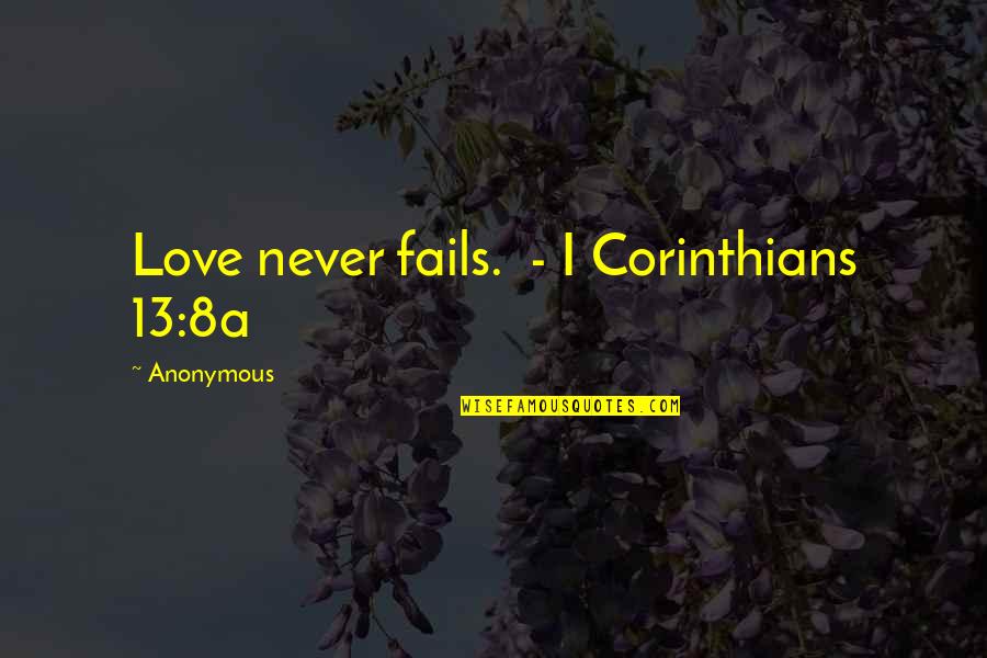 Chitay Chanay Quotes By Anonymous: Love never fails. - I Corinthians 13:8a