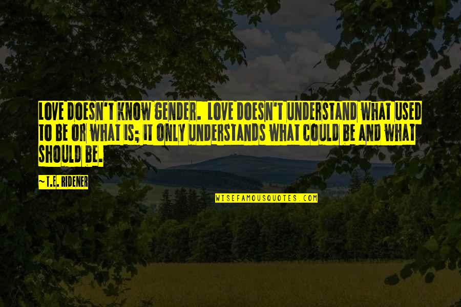 Chitters Quotes By T.E. Ridener: Love doesn't know gender. Love doesn't understand what