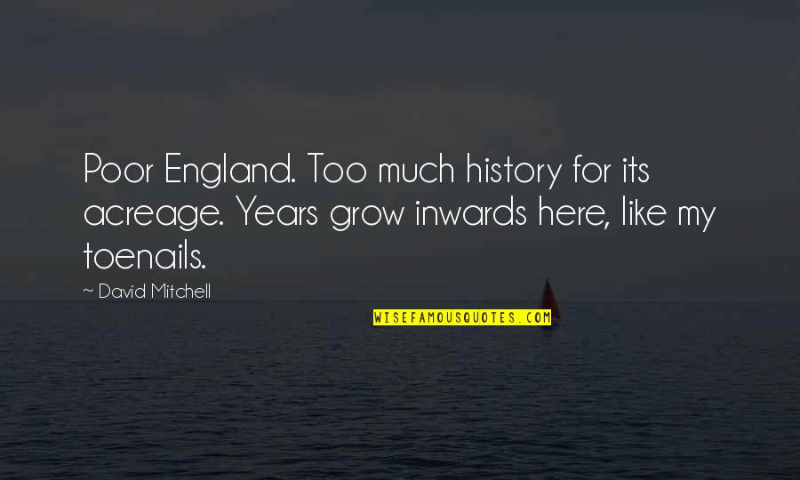 Chiyomi Mckibbon Quotes By David Mitchell: Poor England. Too much history for its acreage. Chiyomi Mckibbon Quotes By David Mitchell: Poor England. Too much history for its acreage.