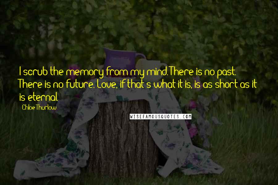 Chloe Thurlow quotes: I scrub the memory from my mind. There is no past. There is no future. Love, if that's what it is, is as short as it is eternal.