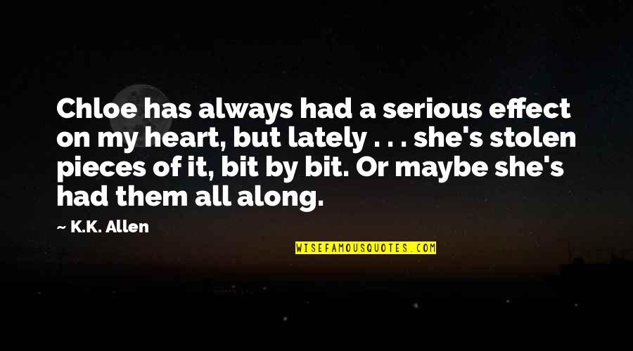 Chloe's Quotes By K.K. Allen: Chloe has always had a serious effect on Chloe's Quotes By K.K. Allen: Chloe has always had a serious effect on