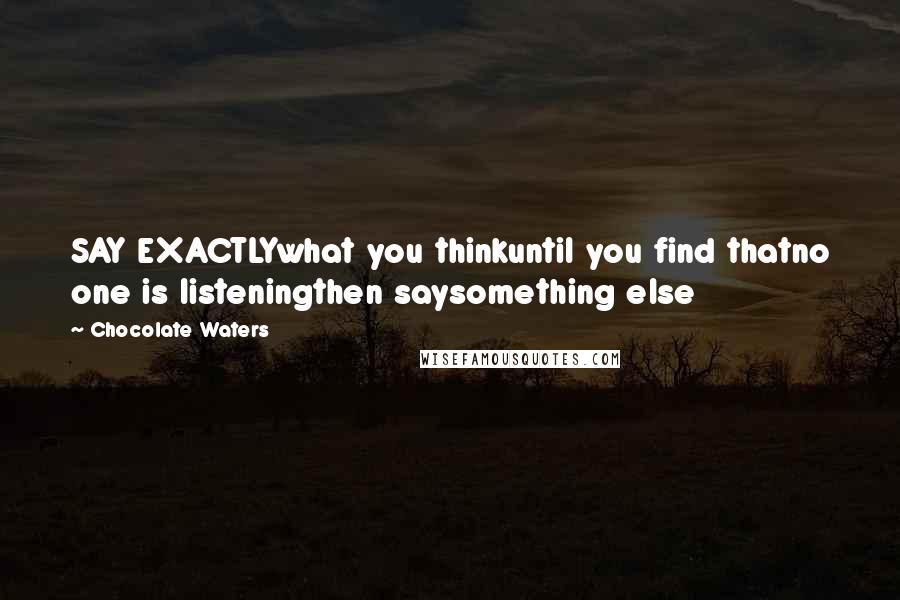 Chocolate Waters quotes: SAY EXACTLYwhat you thinkuntil you find thatno one is listeningthen saysomething else