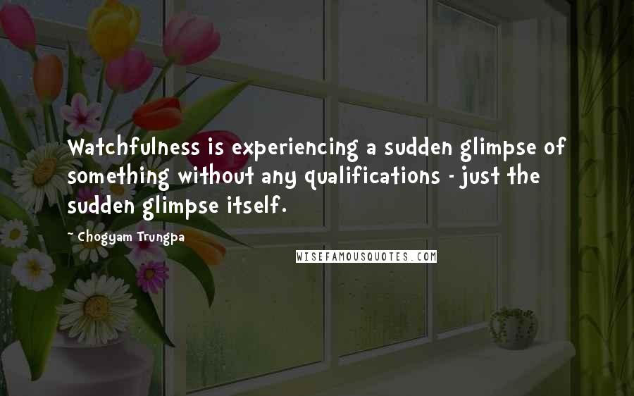 Chogyam Trungpa quotes: Watchfulness is experiencing a sudden glimpse of something without any qualifications - just the sudden glimpse itself.