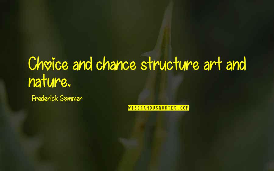 Choice Art Quotes By Frederick Sommer: Choice and chance structure art and nature. Choice Art Quotes By Frederick Sommer: Choice and chance structure art and nature.