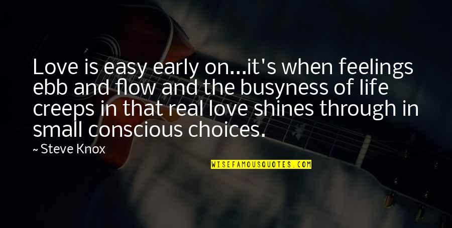 Choices In Love Quotes By Steve Knox: Love is easy early on...it's when feelings ebb
