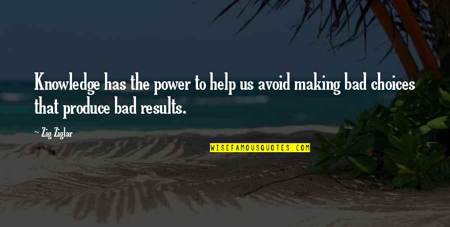 Choices To Help Quotes By Zig Ziglar: Knowledge has the power to help us avoid