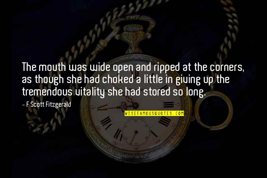 Choked Up Quotes By F Scott Fitzgerald: The mouth was wide open and ripped at