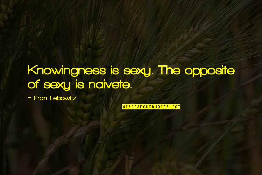 Chokri Cherif Quotes By Fran Lebowitz: Knowingness is sexy. The opposite of sexy is