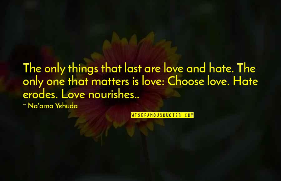 Choose Love Over Hate Quotes By Na'ama Yehuda: The only things that last are love and