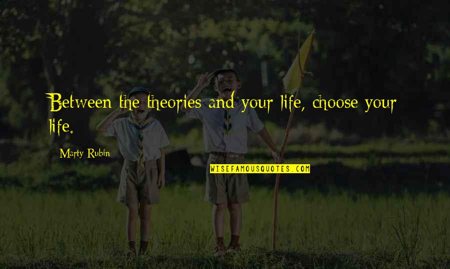 Choose Your Life Quotes By Marty Rubin: Between the theories and your life, choose your Choose Your Life Quotes By Marty Rubin: Between the theories and your life, choose your