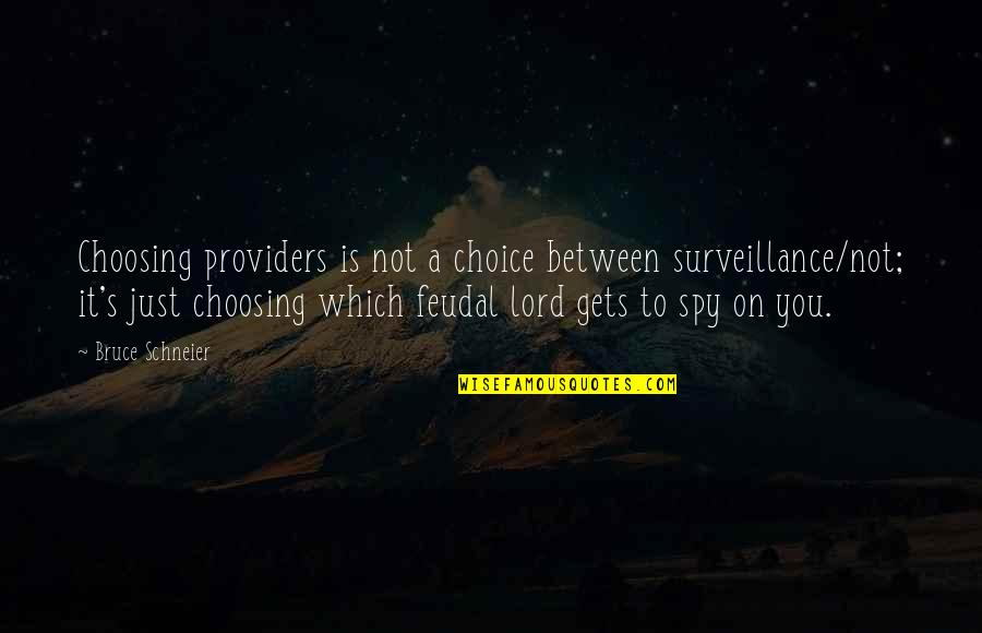 Choosing You Quotes By Bruce Schneier: Choosing providers is not a choice between surveillance/not;