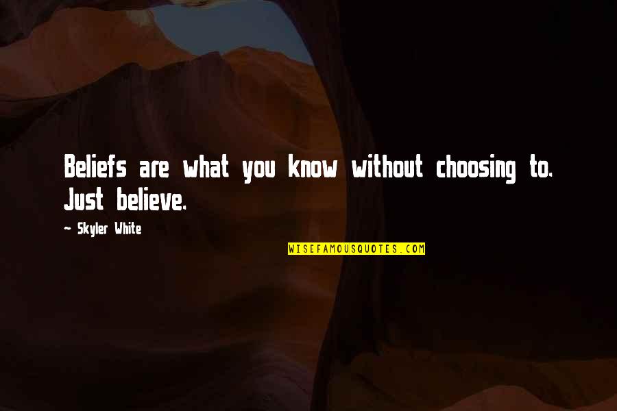 Choosing You Quotes By Skyler White: Beliefs are what you know without choosing to.