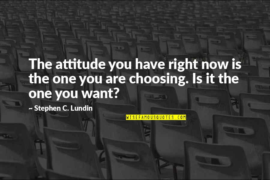 Choosing Your Attitude Quotes By Stephen C. Lundin: The attitude you have right now is the