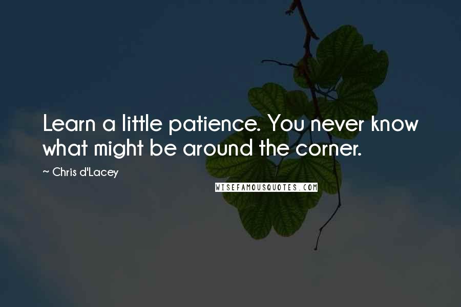 Chris D'Lacey quotes: Learn a little patience. You never know what might be around the corner.
