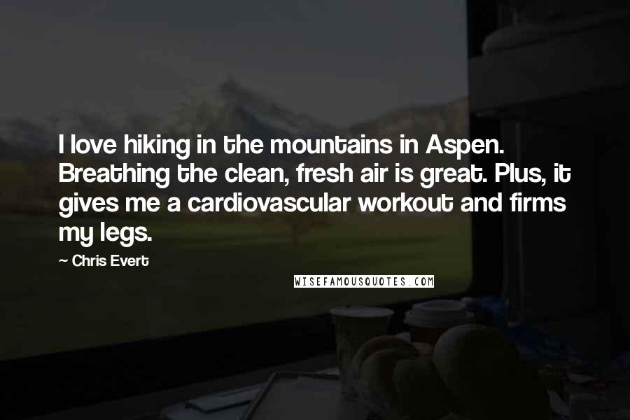 Chris Evert quotes: I love hiking in the mountains in Aspen. Breathing the clean, fresh air is great. Plus, it gives me a cardiovascular workout and firms my legs.