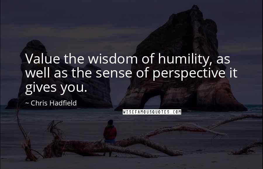 Chris Hadfield quotes: Value the wisdom of humility, as well as the sense of perspective it gives you.