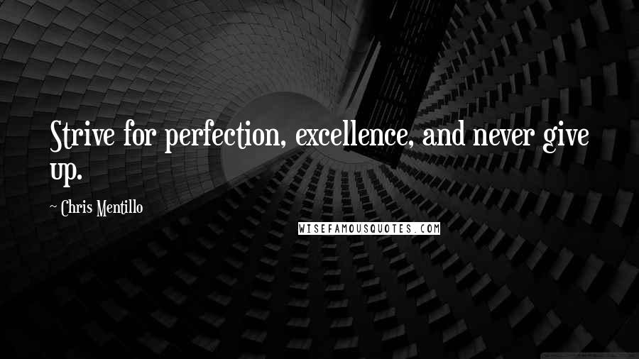 Chris Mentillo quotes: Strive for perfection, excellence, and never give up.