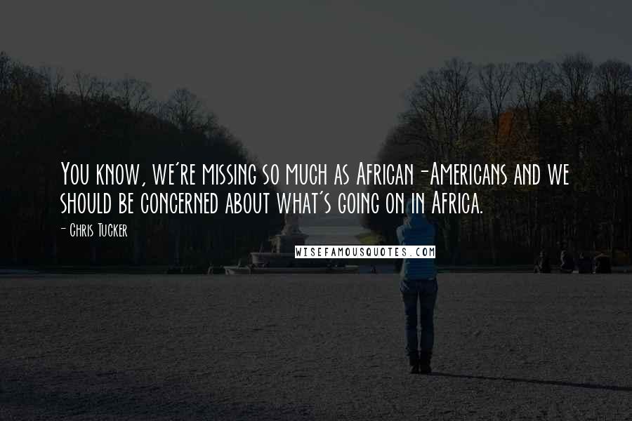 Chris Tucker quotes: You know, we're missing so much as African-Americans and we should be concerned about what's going on in Africa.