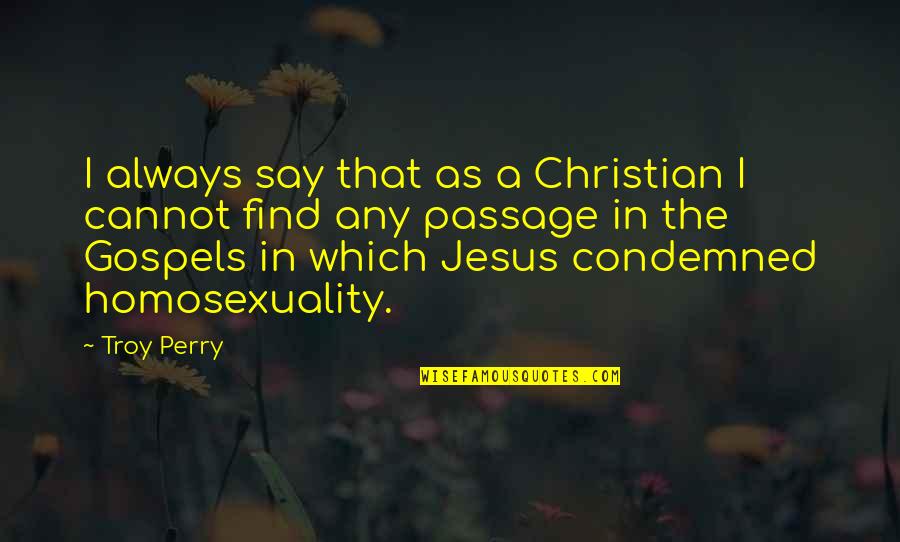 Christian Homosexuality Quotes By Troy Perry: I always say that as a Christian I