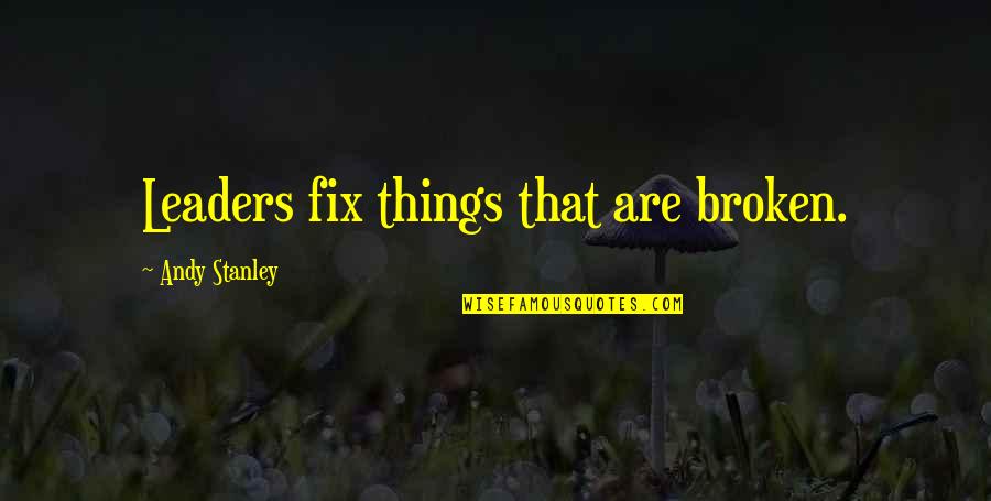 Christian Leaders Quotes By Andy Stanley: Leaders fix things that are broken.