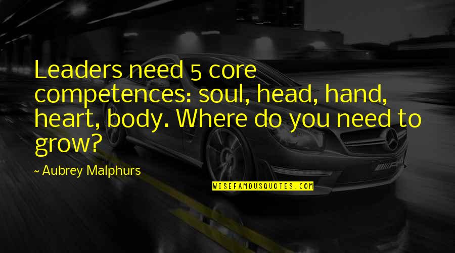 Christian Leaders Quotes By Aubrey Malphurs: Leaders need 5 core competences: soul, head, hand,