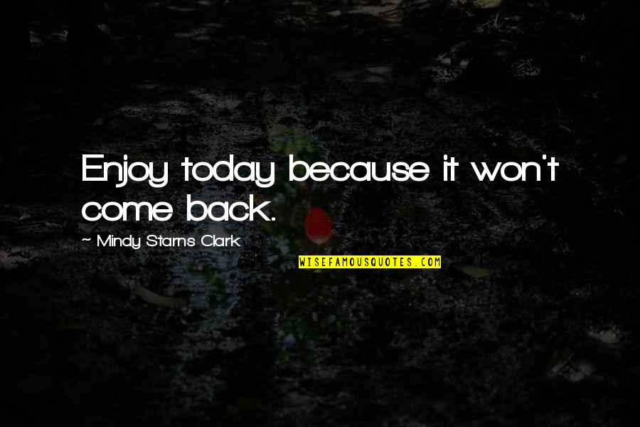 Christian Non Fiction Quotes By Mindy Starns Clark: Enjoy today because it won't come back. Christian Non Fiction Quotes By Mindy Starns Clark: Enjoy today because it won't come back.