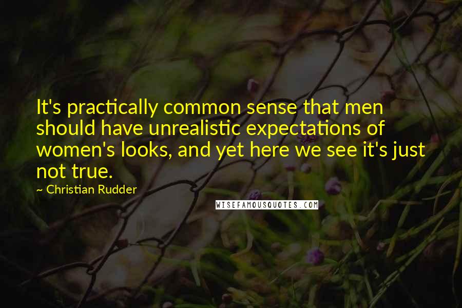 Christian Rudder quotes: It's practically common sense that men should have unrealistic expectations of women's looks, and yet here we see it's just not true. Christian Rudder quotes: It's practically common sense that men should have unrealistic expectations of women's looks, and yet here we see it's just not true.