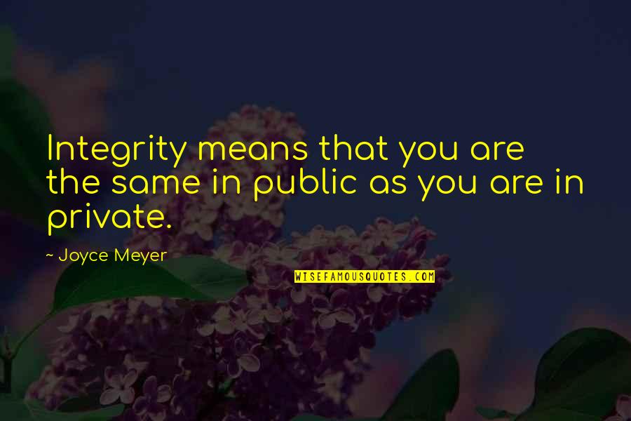 Christian Theological Seminary Quotes By Joyce Meyer: Integrity means that you are the same in