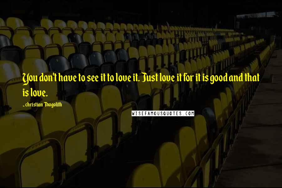 Christian Thogolith quotes: You don't have to see it to love it. Just love it for it is good and that is love.