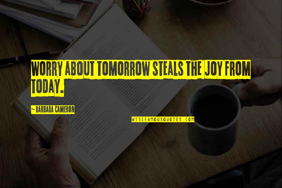 Christian Today Quotes By Barbara Cameron: Worry about tomorrow steals the joy from today.