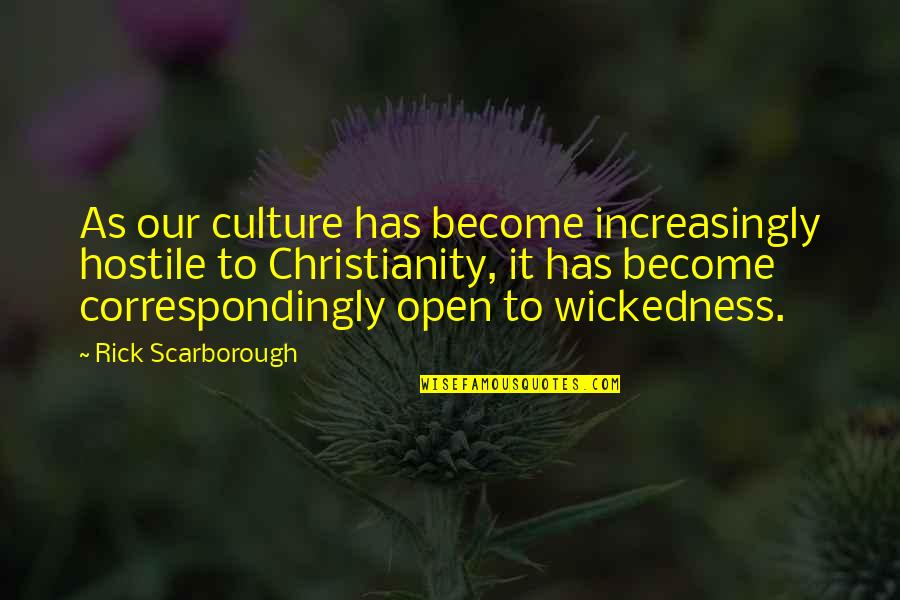 Christianity And Culture Quotes By Rick Scarborough: As our culture has become increasingly hostile to
