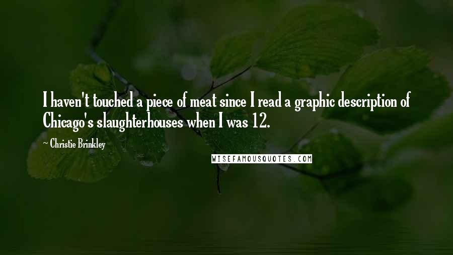 Christie Brinkley quotes: I haven't touched a piece of meat since I read a graphic description of Chicago's slaughterhouses when I was 12. Christie Brinkley quotes: I haven't touched a piece of meat since I read a graphic description of Chicago's slaughterhouses when I was 12.