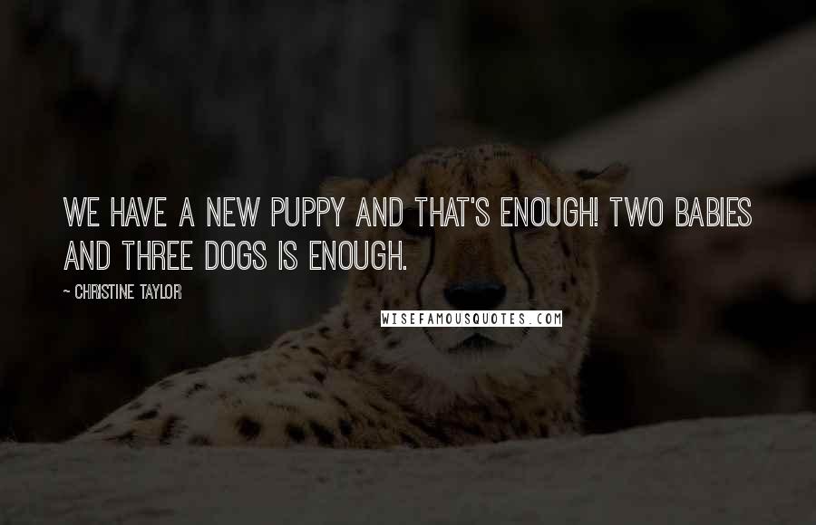 Christine Taylor quotes: We have a new puppy and that's enough! Two babies and three dogs is enough.