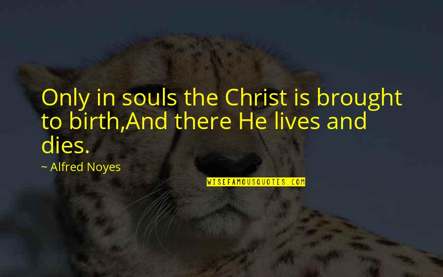 Christmas Birth Of Christ Quotes By Alfred Noyes: Only in souls the Christ is brought to