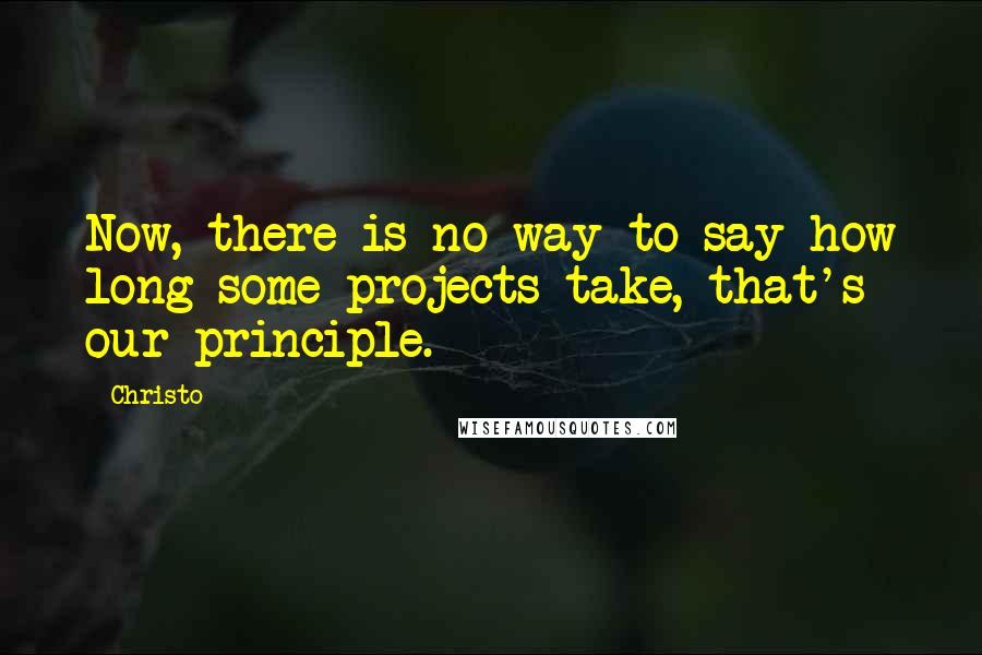 Christo quotes: Now, there is no way to say how long some projects take, that's our principle.