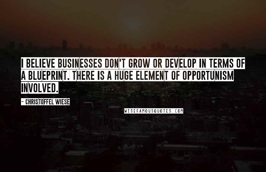 Christoffel Wiese quotes: I believe businesses don't grow or develop in terms of a blueprint. There is a huge element of opportunism involved.