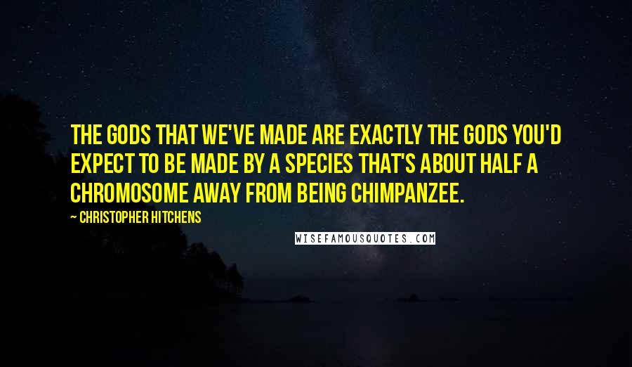Christopher Hitchens quotes: The gods that we've made are exactly the gods you'd expect to be made by a species that's about half a chromosome away from being chimpanzee.