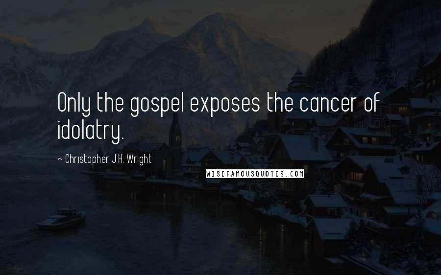 Christopher J.H. Wright quotes: Only the gospel exposes the cancer of idolatry.
