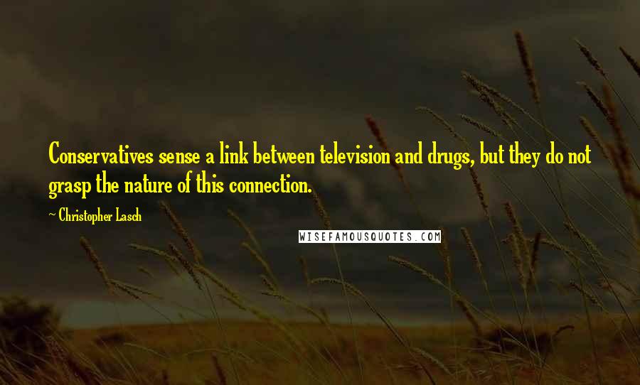 Christopher Lasch quotes: Conservatives sense a link between television and drugs, but they do not grasp the nature of this connection.