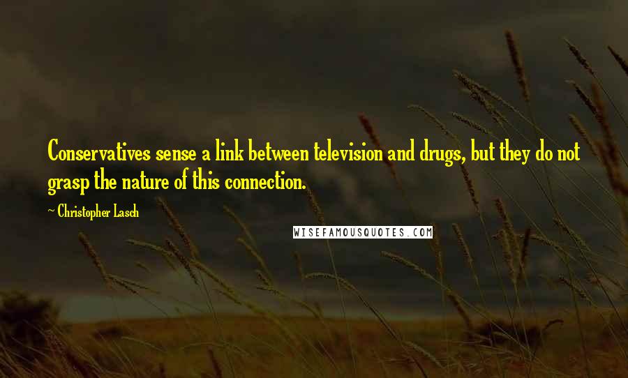 Christopher Lasch quotes: Conservatives sense a link between television and drugs, but they do not grasp the nature of this connection. Christopher Lasch quotes: Conservatives sense a link between television and drugs, but they do not grasp the nature of this connection.